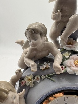LLADRO Spain ANGELIC TIME Clock, Flowers #5973 FRANCISCO POLOPE