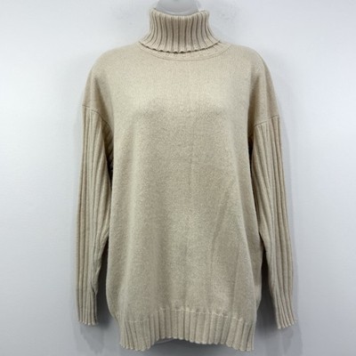 VTG Alan Austin 100% Cashmere Sweater M Beige Turtleneck Quiet Luxury Italy Made