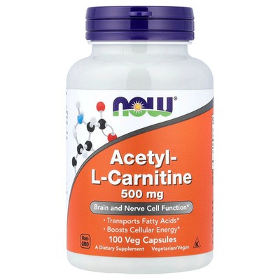Now Foods Acetyl-L Carnitine 500 mg 100 Veg Capsules GMP Quality Assured, Vegan,