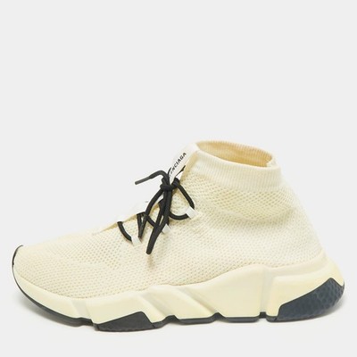 Balenciaga Creme Strick Stoff Speed Sock Schnürschuhe Sneaker Größe 39