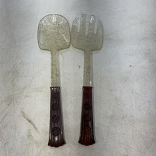 Vtg Salad Spoon Fork Utensils Servers Plastic MCM Ornate Handles