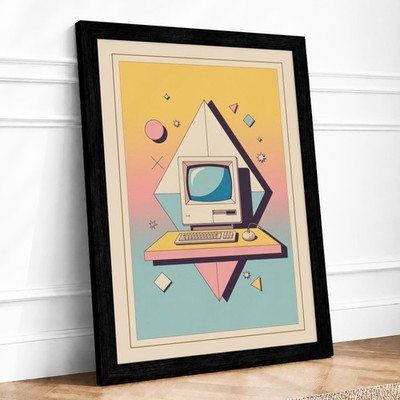 Computer Setup Retro gerahmter Wandkunstdruck Wohndeko fertig zum Aufhängen