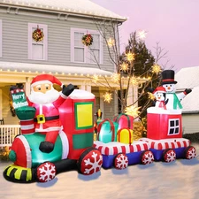 8 FT Inflatable Christmas Train with Santa, Snowman, and Lights for Yard Decor