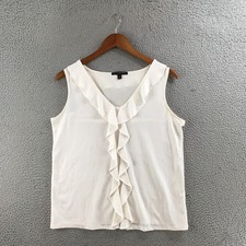 Banana Republic Blouse Womens M White Sleeveless Ruffle Front V Neck Casual