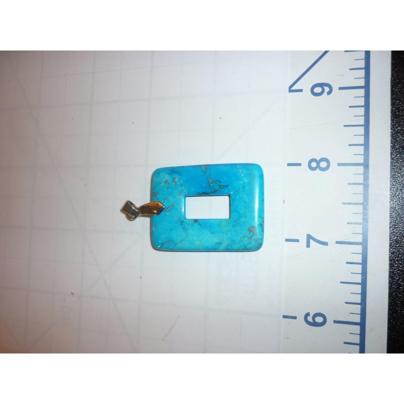 Turquoise Stone Rectangle Open Frame Pendant Sout… - image 4