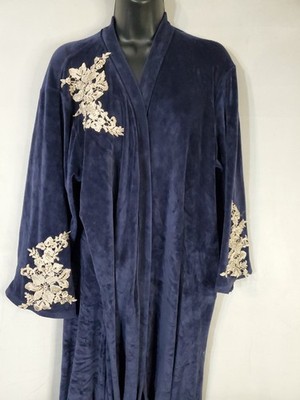 Primark Velour 2 Pocket Floral Lace Trim Gown Bath Robe Size Small -READ