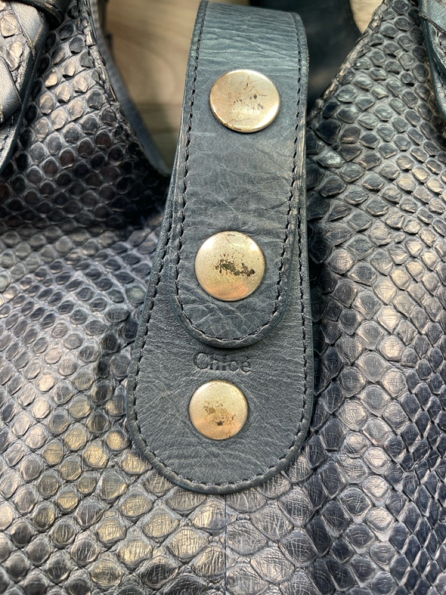 Chloé Python Leather Paddington Satchel Blue Silv… - image 4