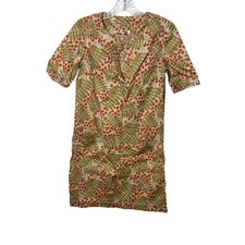 Madras APC Floral Dress Women’s S Tan Short Sleeve Cotton Colorful Summer 