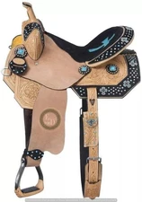 Western Barrel Leather Horse Saddle Full Tack Set. Size-10"-18" inch