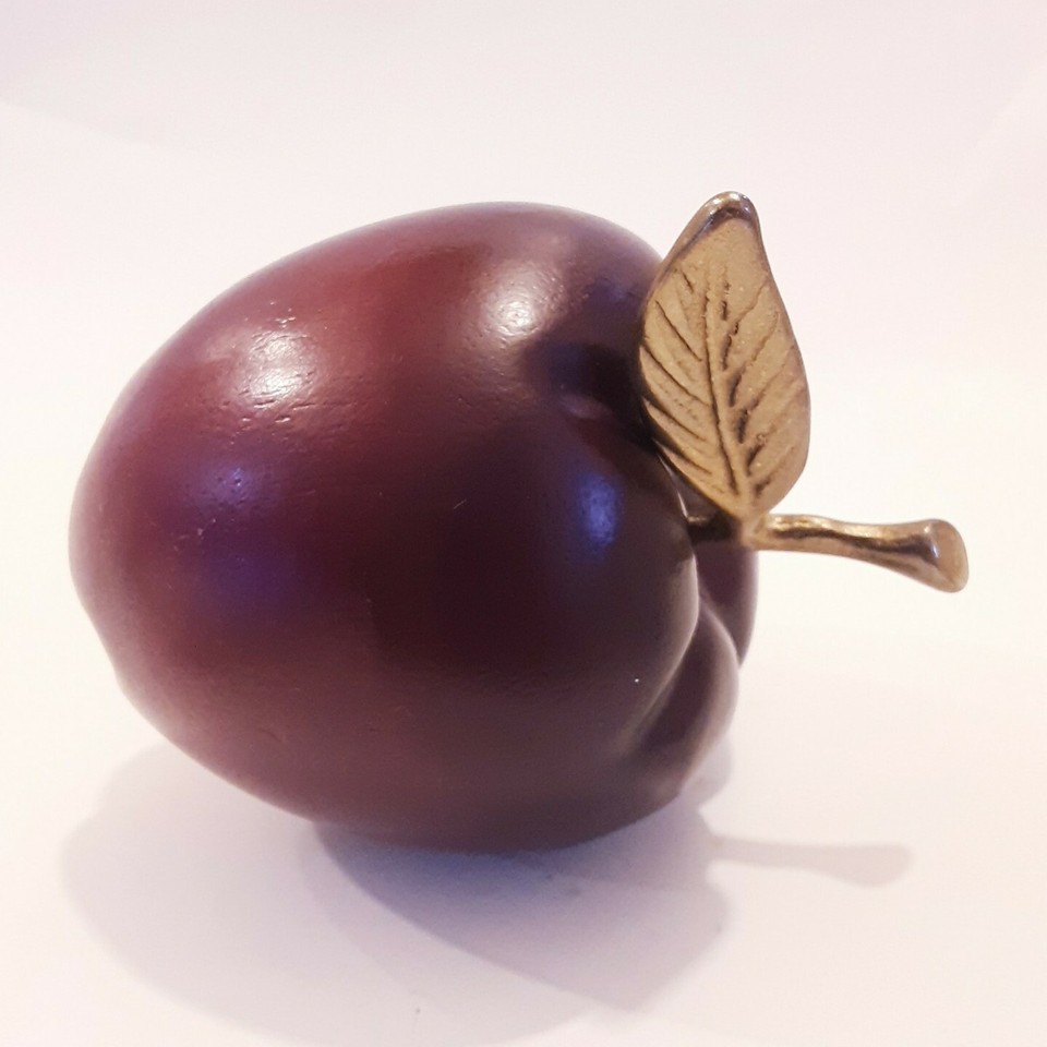 Vintage wooden fruit Red delicious Apple with Brass Stem Realiatic Home