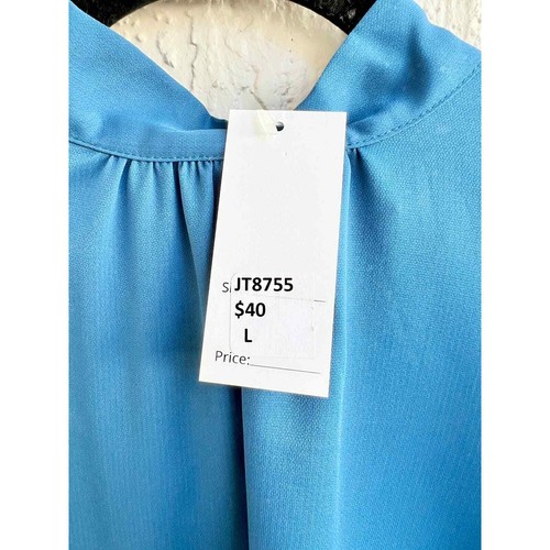 NWT Jealous Tomato Long Puff Sleeve Back Tie Top Blouse Blue Women's Size Large - Picture 5 of 8