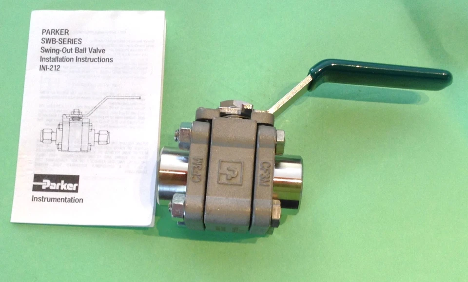 Válvula de bola de acero inoxidable Parker 1/2" oscilante 8F-SWB8L-PKR-G-SS alta presión/temperatura Foto 2 de 4