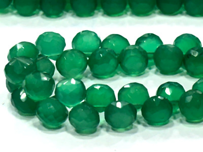 GREEN ONYX ONION FACETED 8 MM GEMSTONE BEADS 8''INCH 1 STRANDS