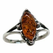 UNUSUAL NATURAL BALTIC AMBER 925 STERLING SILVER RING SIZE 5-10