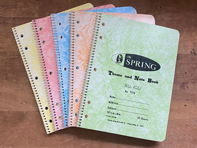 Set of 5 VTG 70's 80's Spiral Bound Wide Rule Notebooks, 350 Sheets Paper Total