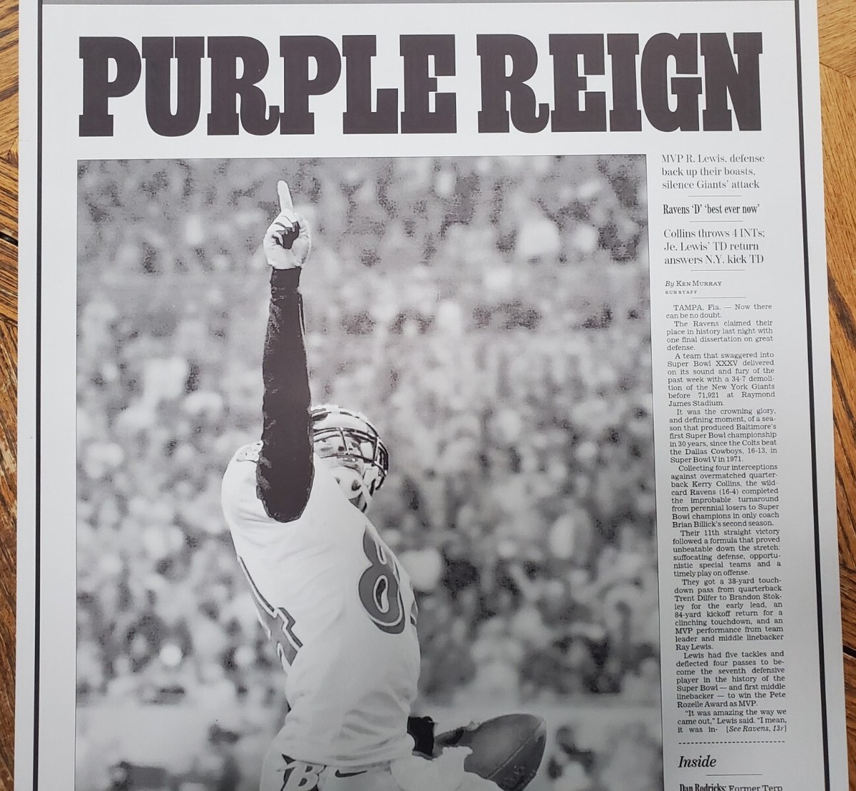 2001 Baltimore Ravens 2nd Super Bowl ORIGINAL Newspaper Printing