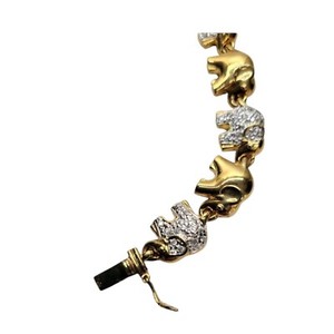 Authentic Vintage Sterling Silver Elephant Link Bracelet 7" Gold plated 23 grams