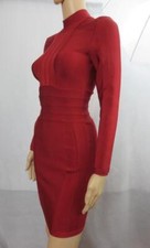 House Of CB Red Bandage Dress Long Sleeve Mock Neckline SZ XS