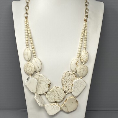 Gemstone Necklace Cream Veined Magnesite Stone Chunky Multi Strand Heavy Healing