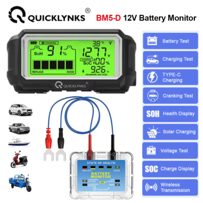 QUICKLYNKS Solar 12V Batterie Gesundheitsmonitor Batterietester Anzeige SOH SOC