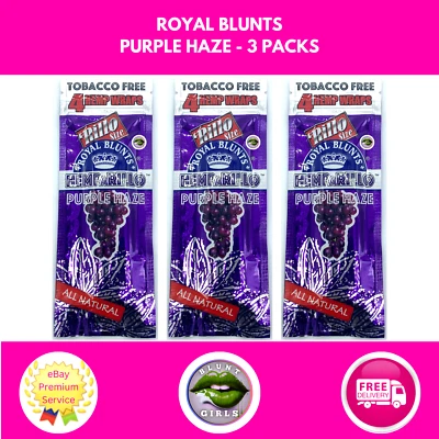 ROYAL BLUNTS Hemparillo Purple 3 Packs Rillo Size Tobacco Free Rolling TRACKED FREE POSTAGE