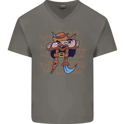 Pi Pirat lustiges Mathe Gleichung Streber Nerd Herren T-Shirt V-Ausschnitt Baumwolle