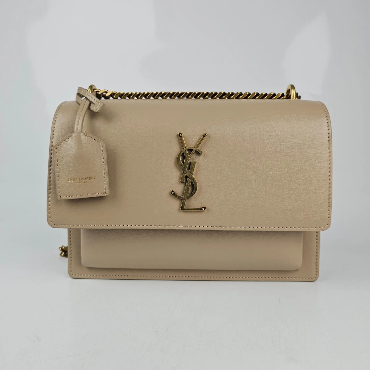 YVES SAINT LAURENT Monogram Sunset Medium Leather Shoulder Bag Beige