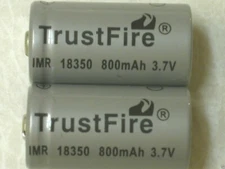 2 IMR 18350 TRUSTFIRE BATTERY LI-MN 800mAh 3.7v HIGH DRAIN NO-PCB GRAY w/case