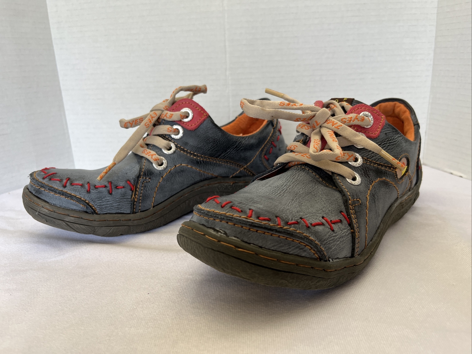 TMA Eyes Shoes Denim Orange Leather Lace Up Casual Sneakers EU 39 US 8