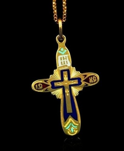 Antique Russian Enameled Gold CROSS 