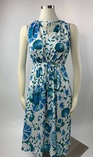 Ann Taylor Loft Green Blue Floral Keyhole Midi Dress Medium M Excellent