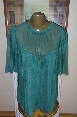 NWT Boden Sheer  green Ruffled Blouse top sz US 14