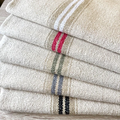Thick FRENCH Linen look Stripe Fabric. 145 cm wide, Price per 1/2 metre - Image 1 of 2