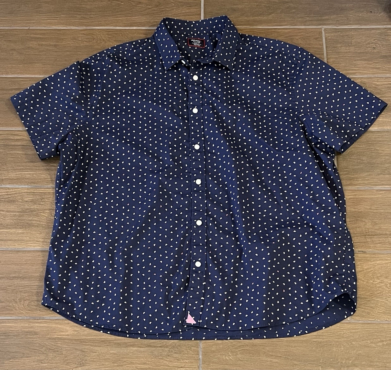 UNTUCKit Men’s Childers SS XXL Reg Fit Short Sleev Shirt Navy Geometric Print