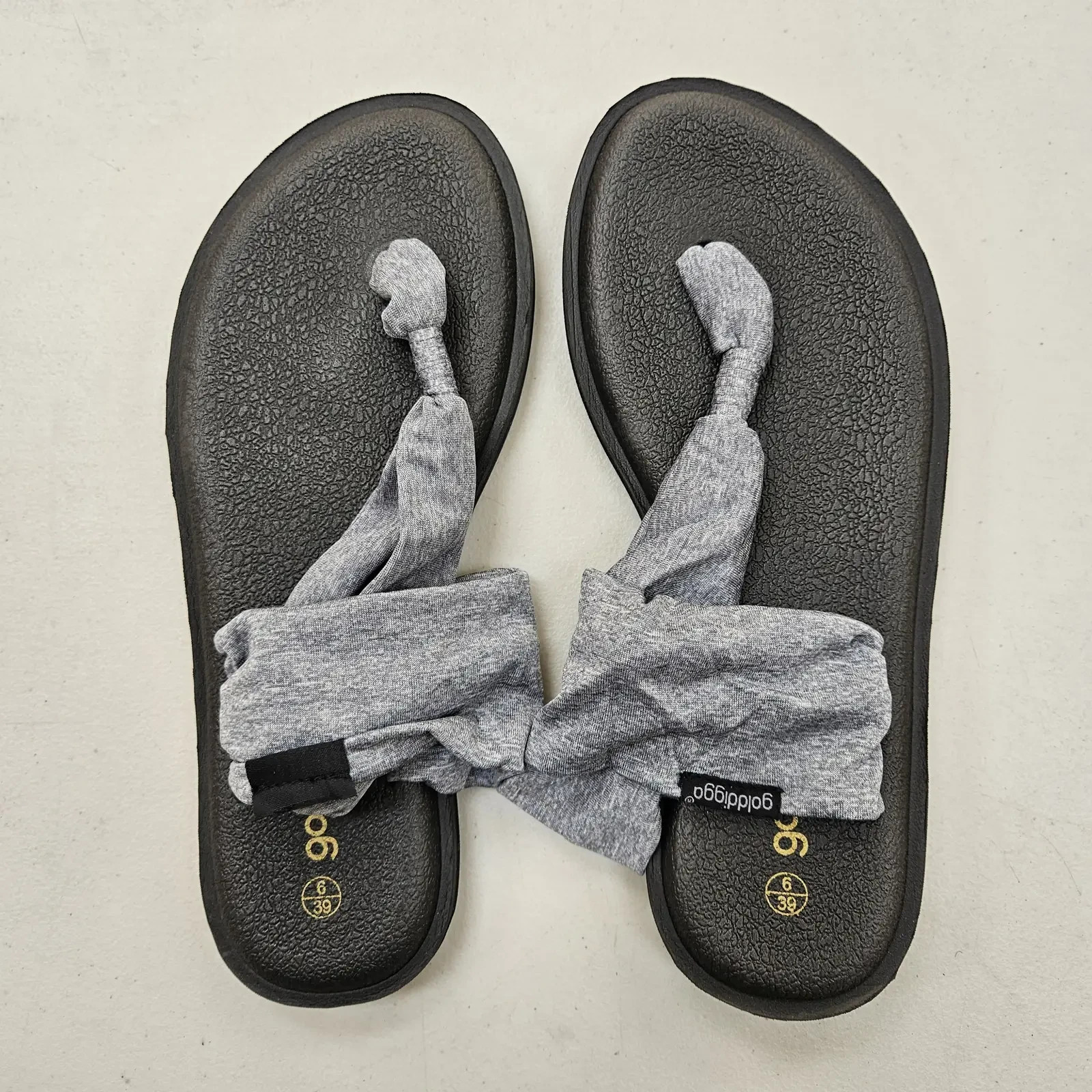 Golddigga Womens Sandals UK 6 EU 39 Grey Black Knot Toe Post Flip Flops image 3