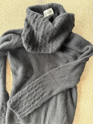 N.Peal Cashmere Cable Knit Turtleneck Sweater Jumper Black Womens Size S Luxury