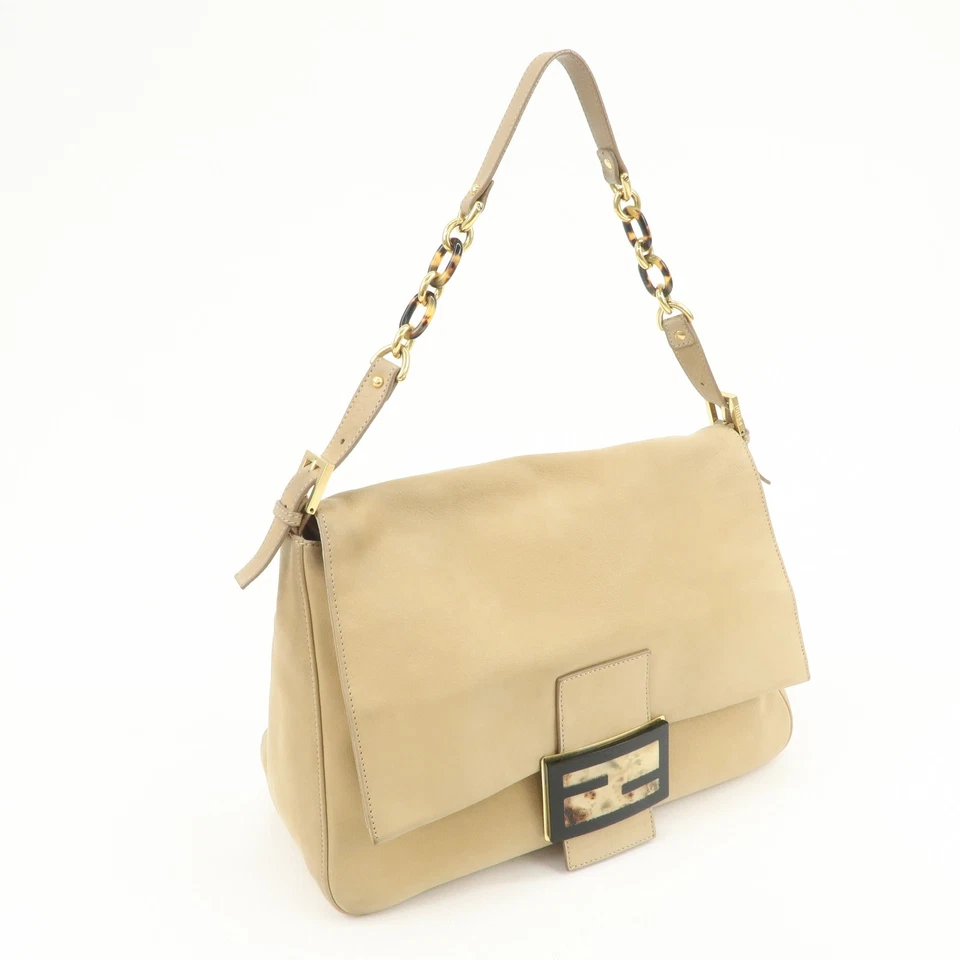 Bolso de Hombro FENDI Big Mamma Baguette Cuero Beige 8BR638 Auténtico Usado Envío Gratis Foto 4 de 4