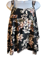 NWOT XL tankini brown poly/spandex brown w/tan/white floral print, 2" adj strap
