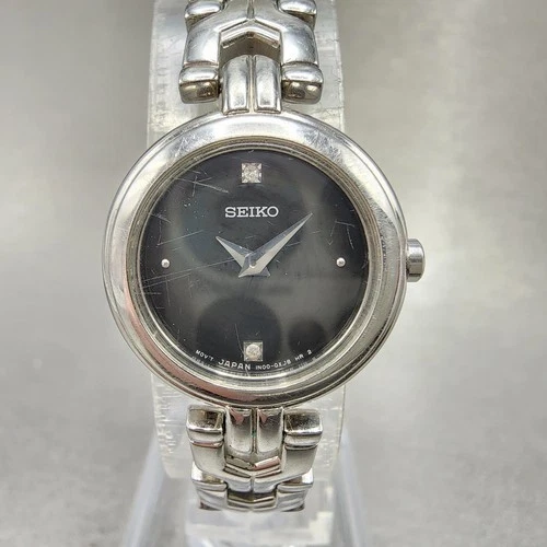 Seiko Watch Women 20mm Black Dial Silver Tone Round 1n00-0pg0 New Battery