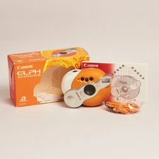 Canon ELPH Shades Sunshine Orange APS Film Camera + Box, Manual, Wriststrap
