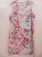 J Jill PureJill 100% Linen Sleeveless Watercolor Floral Shift Dress Sz M 41" A L