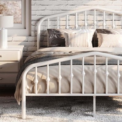 Queen Size Metal Platform Bed Frame with Victorian Style Wrought Iron-Art Hea...