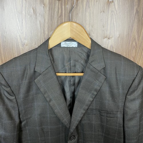 Den Zel Sport Coat Mens 36R Brown Blue Pink Windowpane Polyester Double Vented