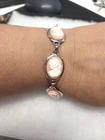 Vtg silver tone pink white Cameo Bracelet