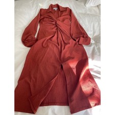 ASOS Midi Dress Rust Twist Front Long Sleeve Collared Boho Textured Crepe-Size 4