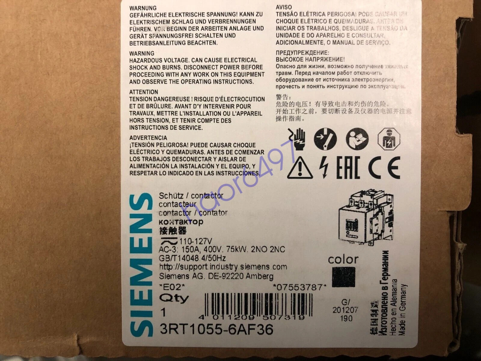1PCS 3RT1055-6AF36 New original SIEMENS 3RT1 055-6AF36 Contactor Fast delivery