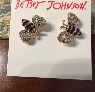Betsey Johnson Adorable Rhinestone Bumble Bee Earrings