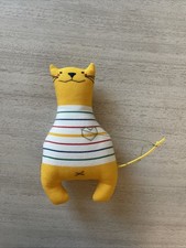 Vintage Handmade Cat Embroidered Yellow Striped String Tail Tied