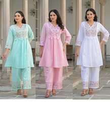 Indian Pakistani Cotton Top Kurti Pant Set Women's Party Wear Kurta Cord Set