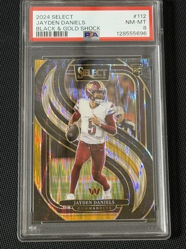 2024 Panini Select - Jayden Daniels #112 Black & Gold Shock Prizm (RC) PSA 8